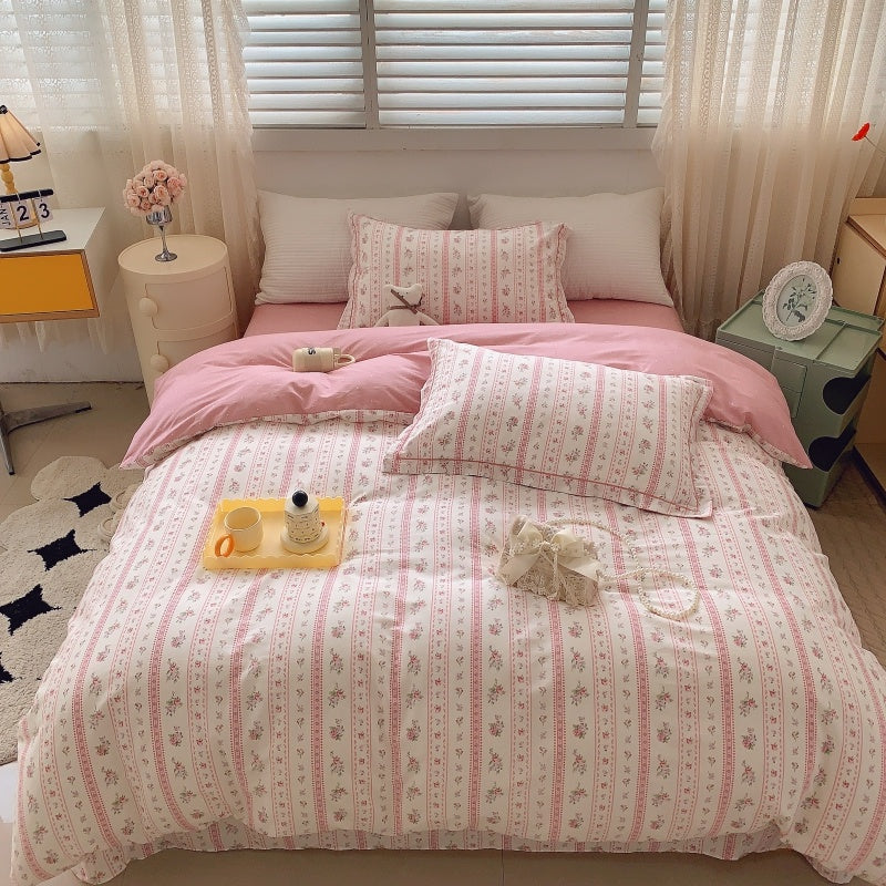 Home Fashion Simple Printing Cotton Bed Four-piece Set