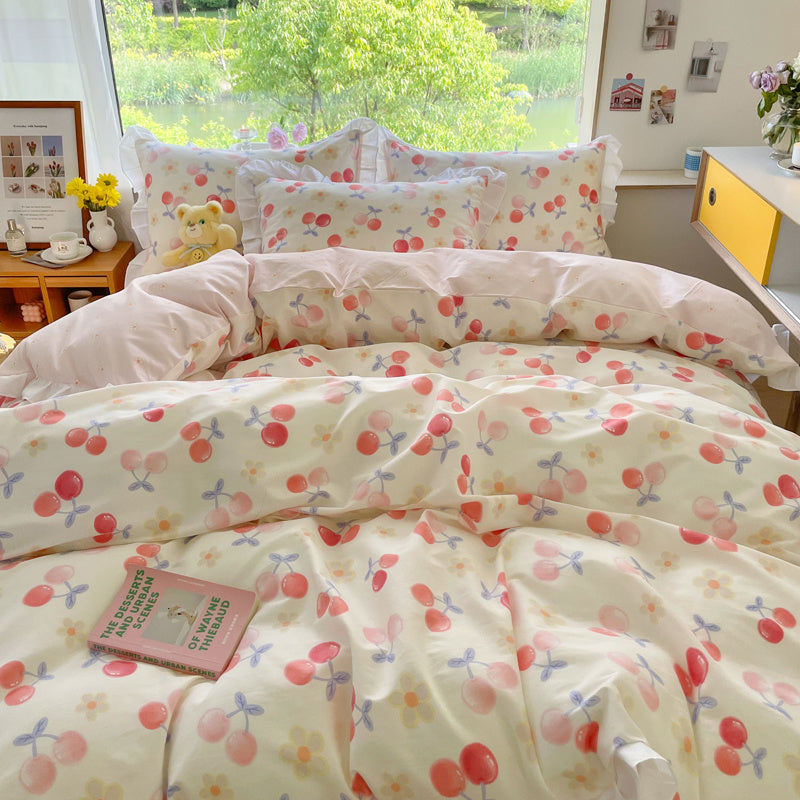Small Floral Cotton Four-piece Bed Princess Style