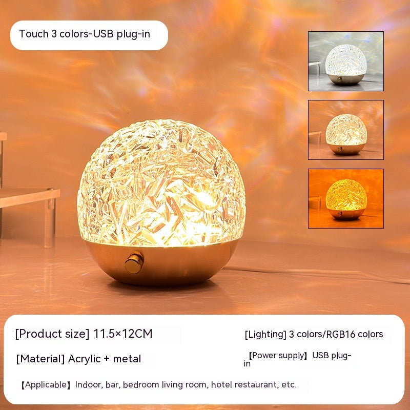 New Water Ripple Projector Night Light Crystal Mood Lamp Bedside Home Bedroom Decoration Aesthetic Christmas Gift Sunset Lights