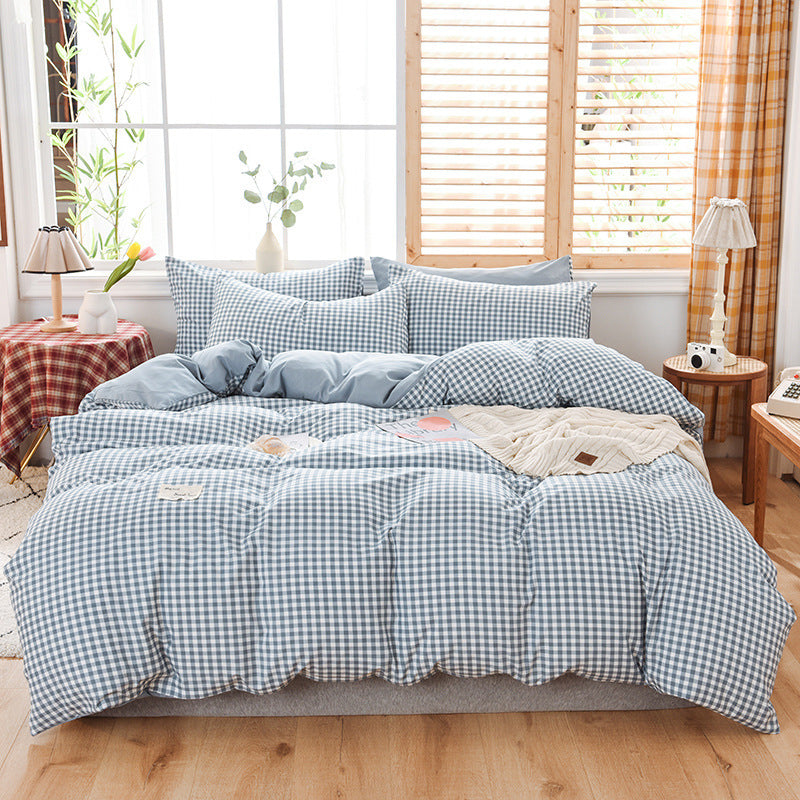 Skin-friendly Washable Cotton Four-piece Plaid Bedding