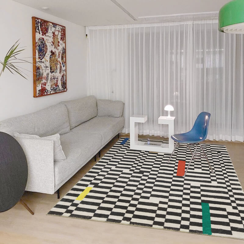 Modern And Minimalist Living Room Carpet With Light Luxury Checkerboard Pattern