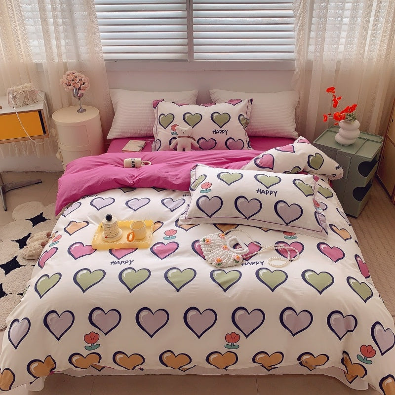 Home Fashion Simple Printing Cotton Bed Four-piece Set