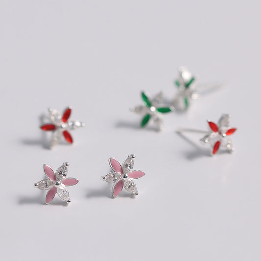 Silver  Accessories Two-color Flower Stud Earrings