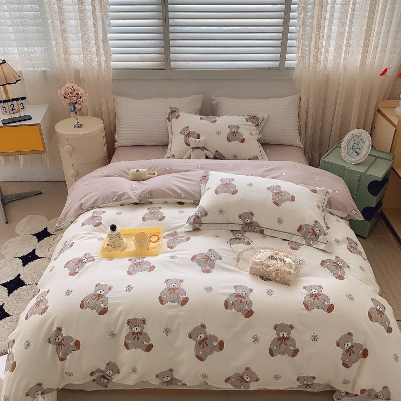 Home Fashion Simple Printing Cotton Bed Four-piece Set