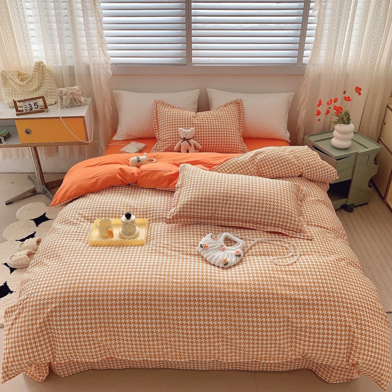 Home Fashion Simple Printing Cotton Bed Four-piece Set