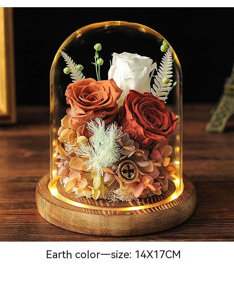 Valentine's Day Eternal Dried Flower Rose Glass Cover